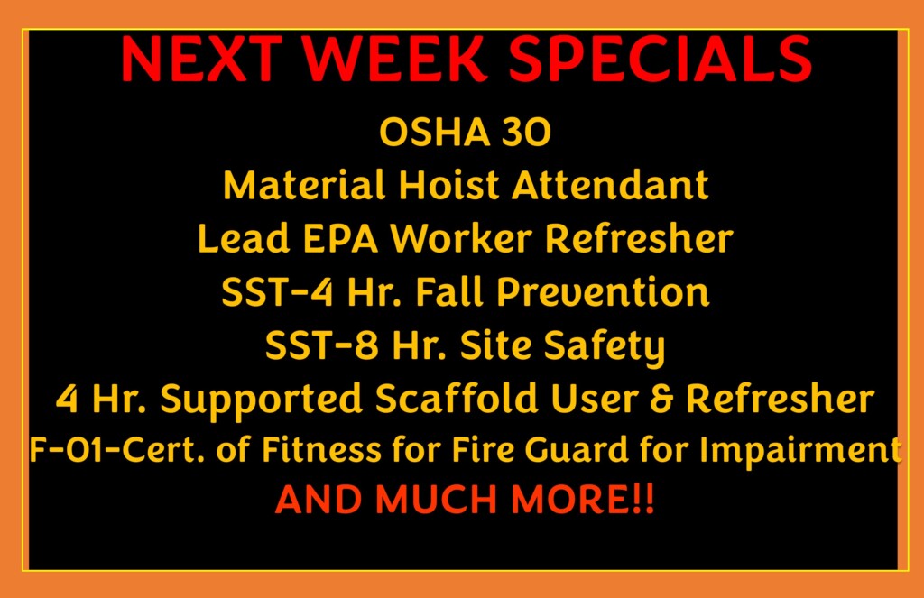 NEXT WEEKS SPECIALS