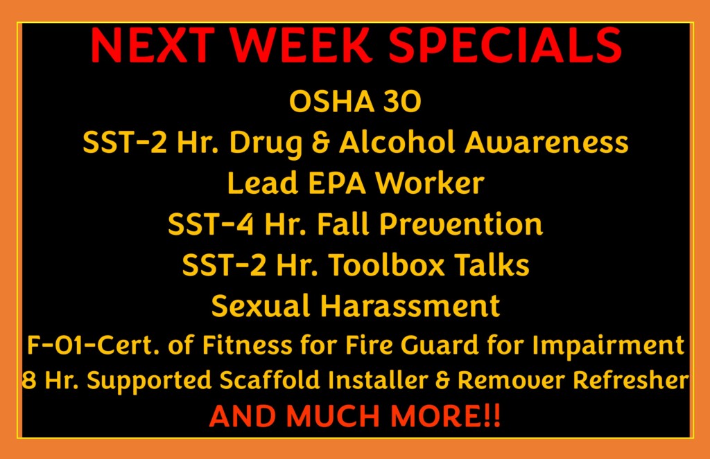 NEXT WEEKS SPECIALS