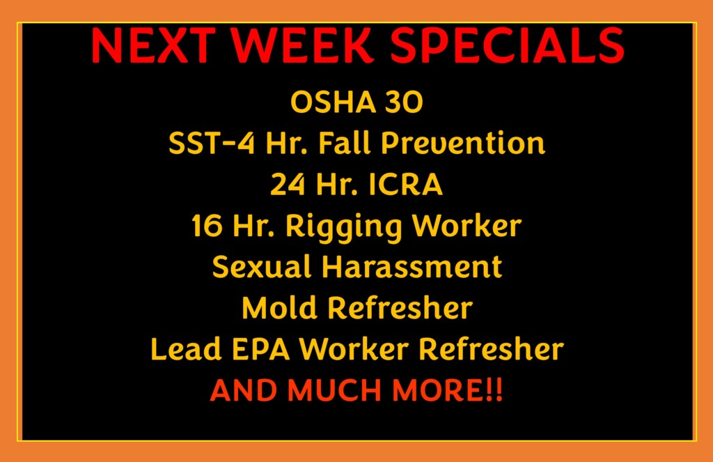 NEXT WEEKS SPECIALS