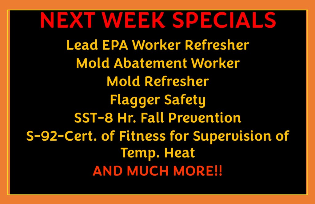 NEXT WEEKS SPECIALS