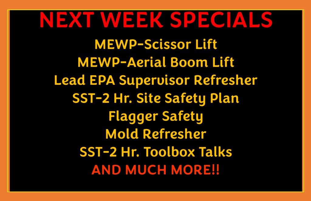 NEXT WEEKS SPECIALS